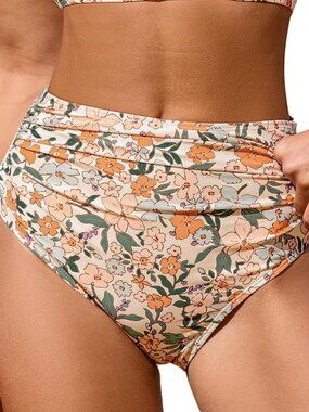 Cupshe High Waisted Ruched Tummy Control Full Coverage Bikini Bottom XL NWT